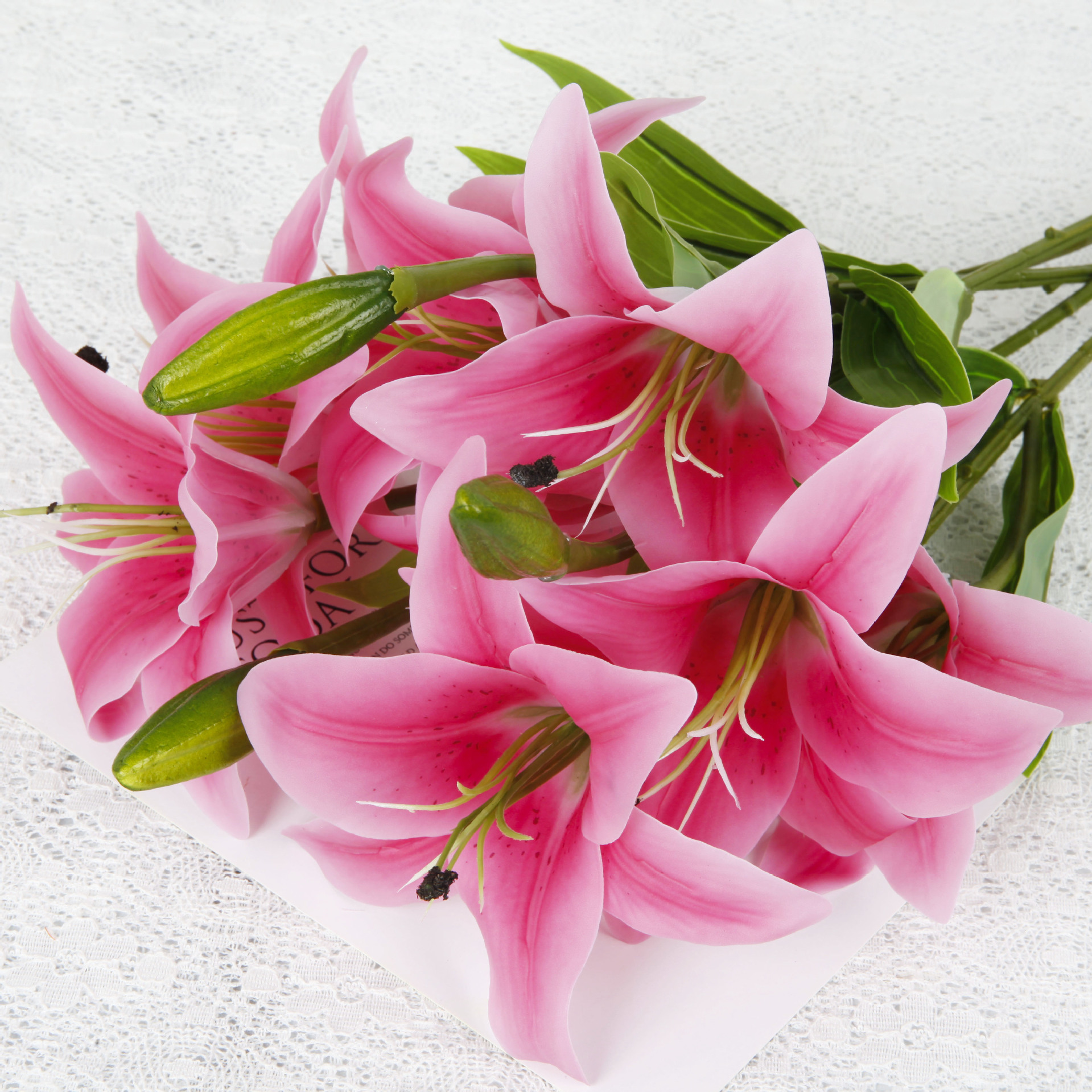 5叉12头小虎兰 高品质仿真百合花 仿真花 胶片手感百合 把束百合