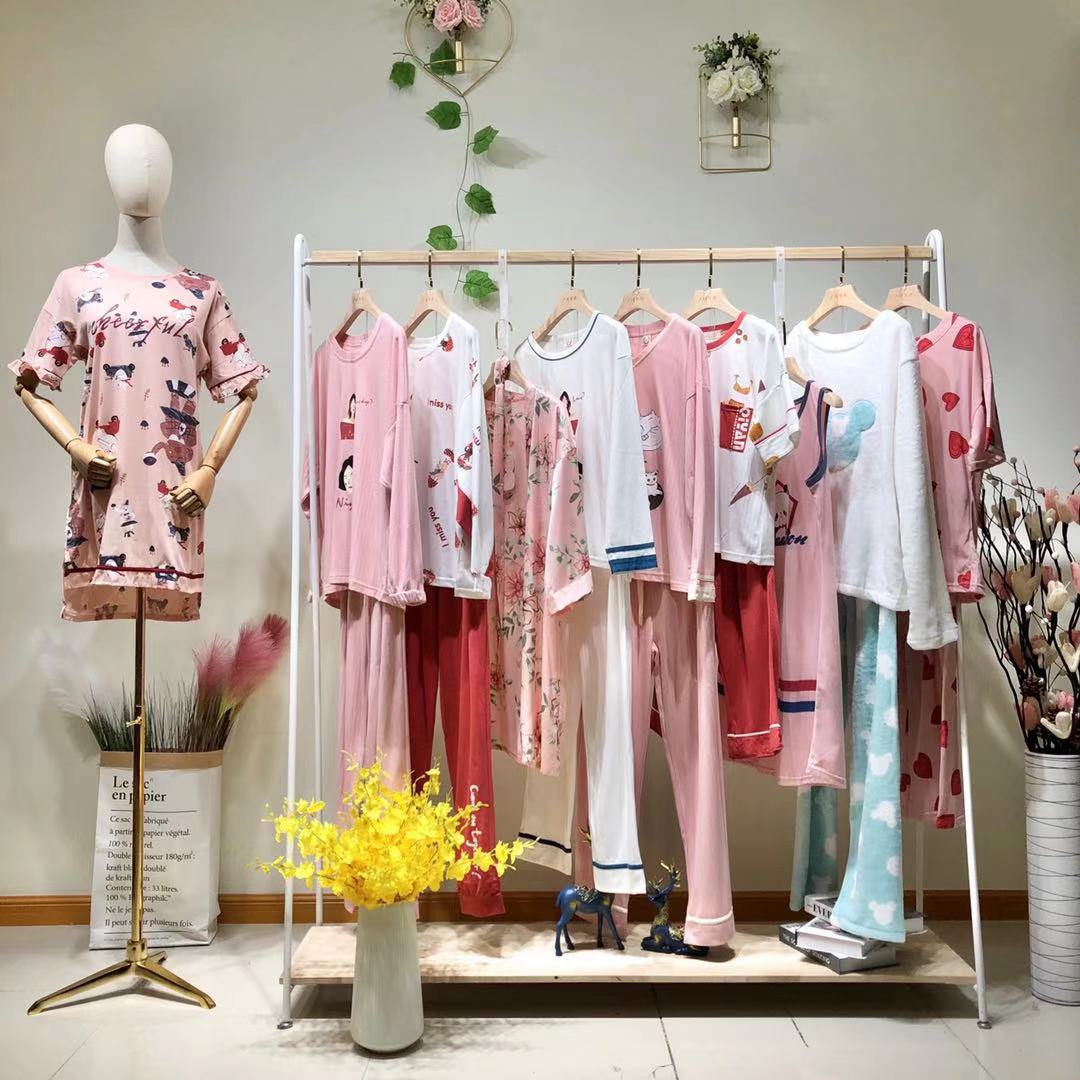 乐夏21春夏装亲肤舒适家居服睡衣睡裙女品牌折扣女装尾货批发走份