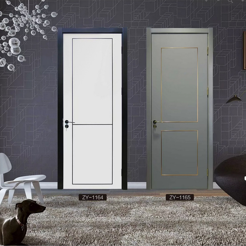 卧室套装门重庆木木制烤漆门加金属条白色现代极简约轻奢半开放风