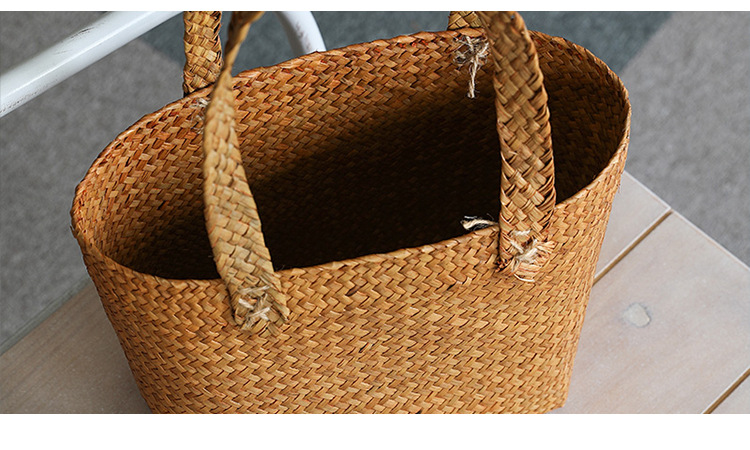 草编手提袋 购物篮文艺范野餐篮户外 草编手工编织袋