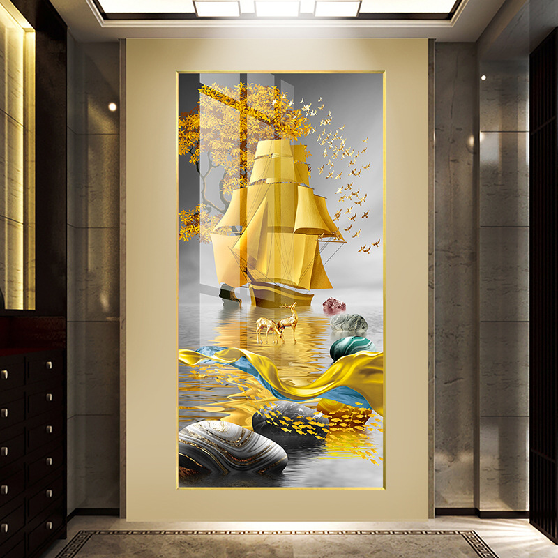 烁金烤瓷晶瓷画 一帆风顺玄关挂画 客厅沙发背景墙走廊过道装饰画