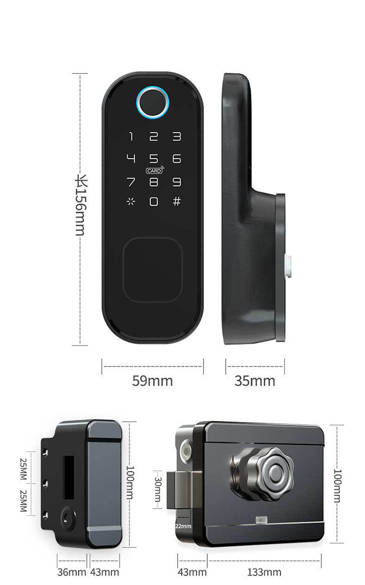 智能tuya指纹锁铁门木门锁免布线门禁锁出租房牛头锁老式防盗门锁