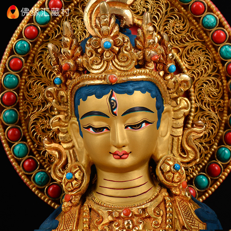 佛缘汇 大白伞盖佛母尼泊尔铜全鎏金7寸手工藏传密宗供佛摆件