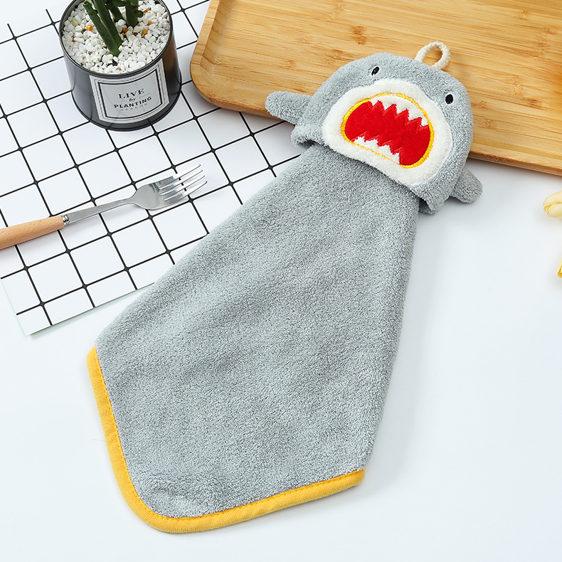 Wholesale Kitchen and Bathroom Hanging Hand Towel Cartoon Hanging Hand Towel Japanese Coral Fleece Absorbent Hand Towel