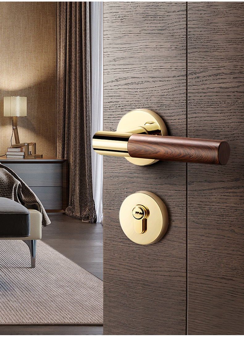 新中式门锁室内卧室房间门锁内门锁静音磁吸执手锁木门锁分体门锁