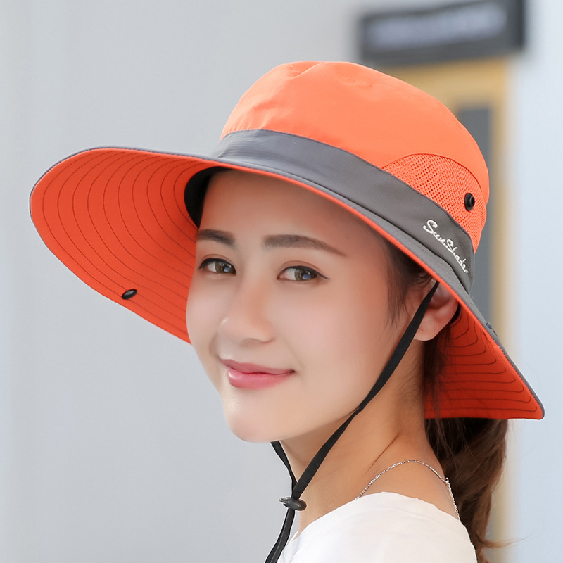 9002 Summer Women's Outdoor Sun Hat Ponytail Hole Bucket Hat Sun Protection Sun Hat Breathable Alpine Cap Parent-Child Style