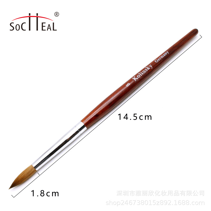 Amazon Hot Sale Nail Art Carved Pen Mahogany Stick round Head Kolinsky Crystal Pen Supply Spot Nail Brush