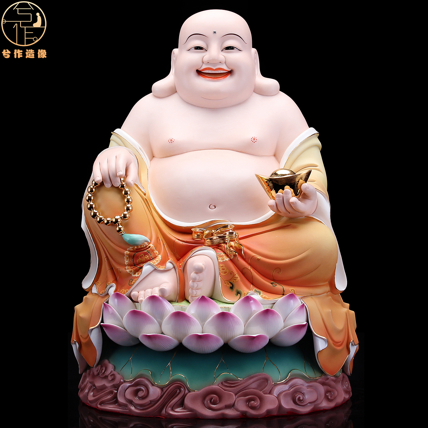 本器唐彩陶瓷弥勒佛像居家供奉摆件雪窦山大肚弥勒佛布袋和尚笑佛