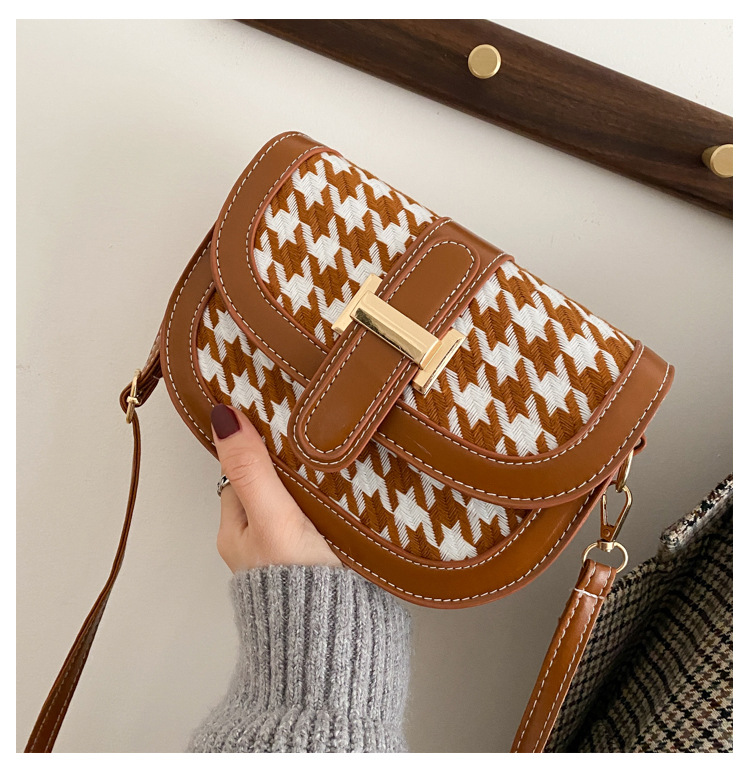 Women's Bag 2020 Autumn and Winter French Style Saddle Bag Fashion Trendy Simple Messenger Bag Fashionable Plaid Shoulder Bag