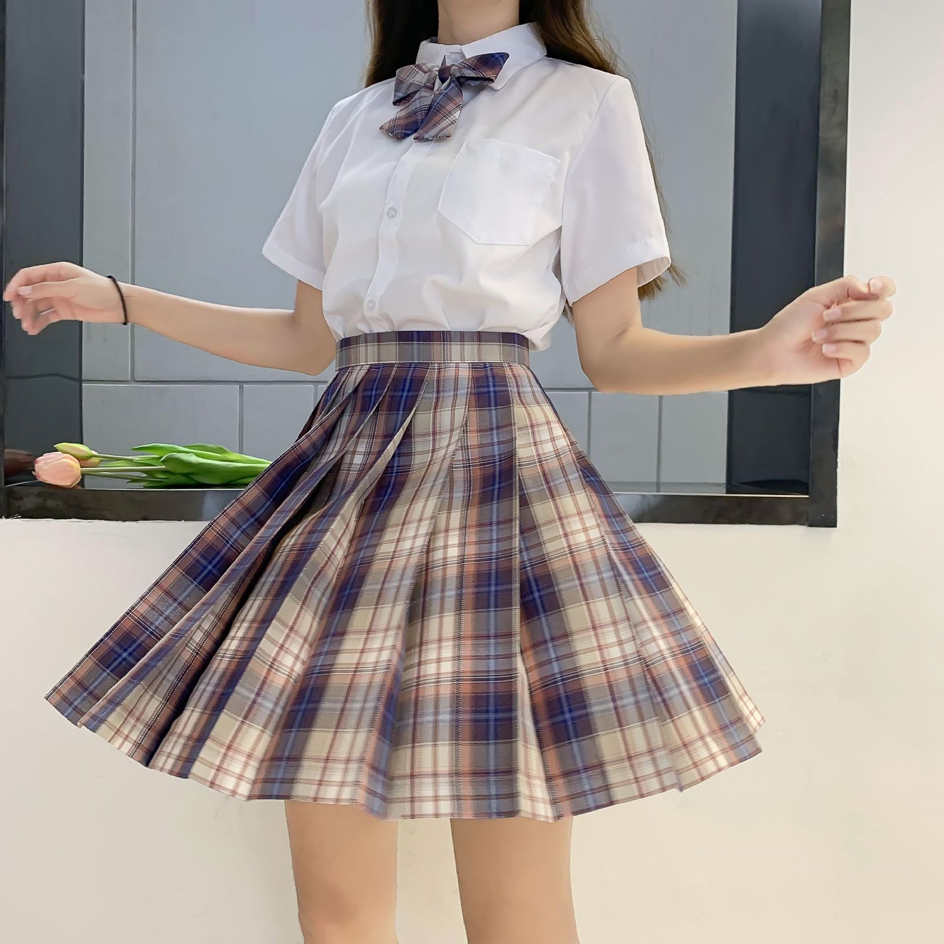 日系学院高腰格子少女心事百褶裙百折裙半身裙jk制服裙合集批发