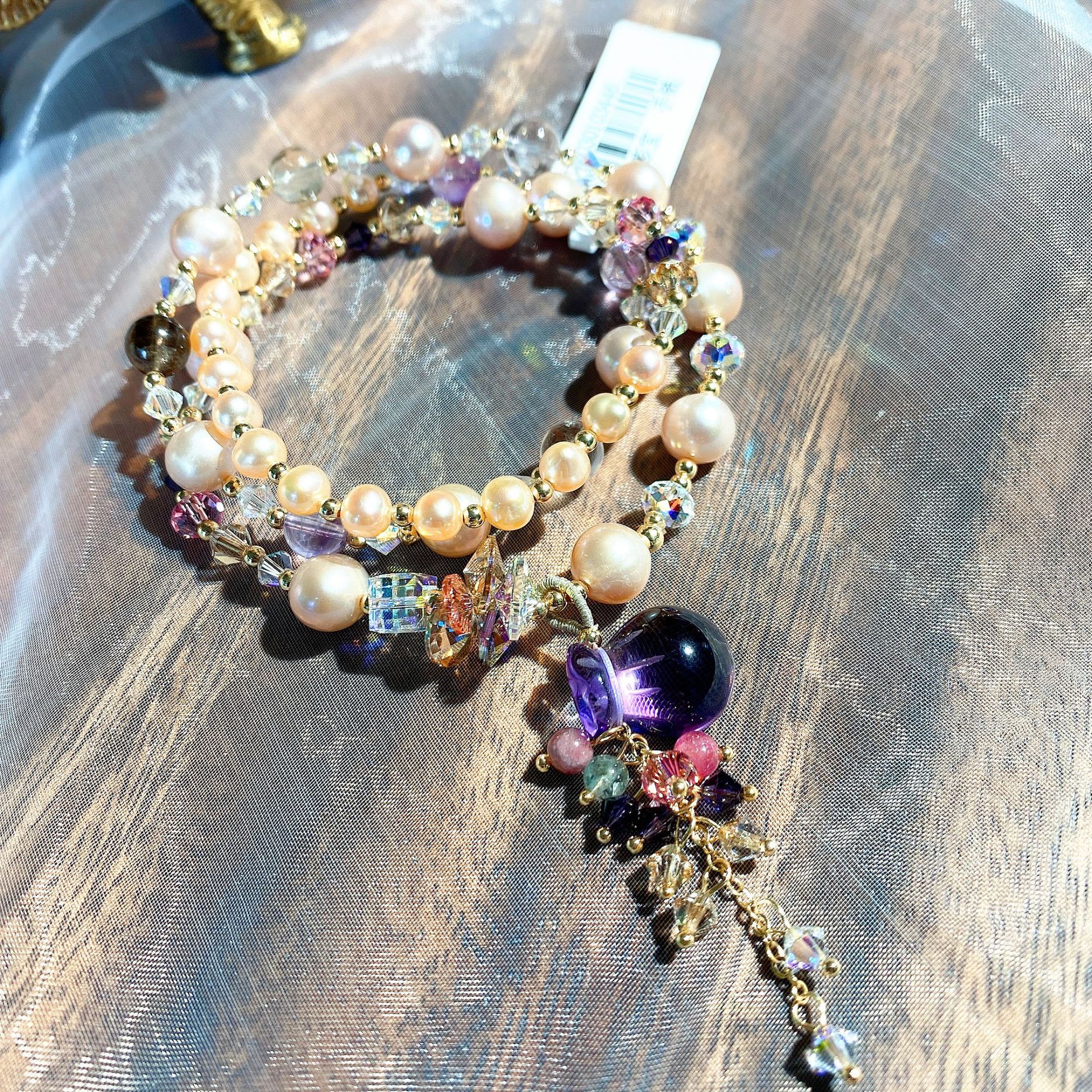 原创设计淡水珍珠水晶手链紫晶吊坠流苏多层手串批发轻奢直播热款