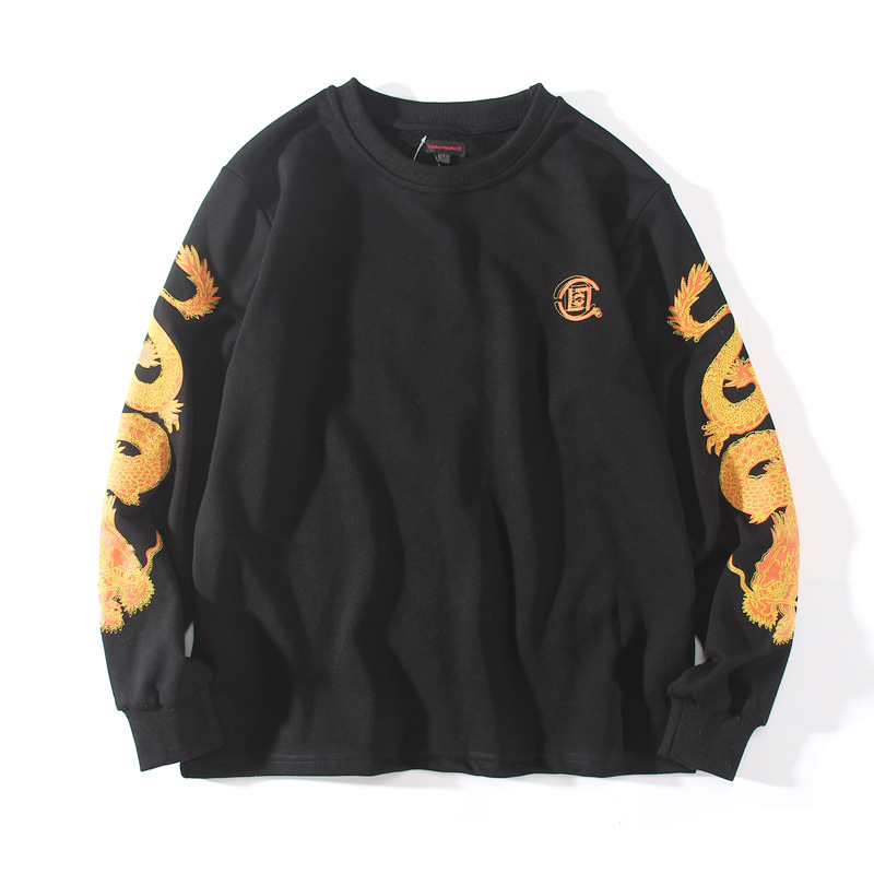 港风新款秋季陈冠希clot龙纹刺绣华人长袖毛圈圆领卫衣中国风男女