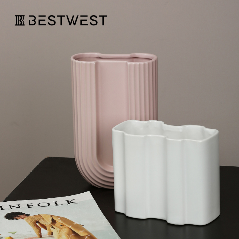 Best West Simple Geometric Ceramic Vase Desktop Decoration Creative Home Living Room Soft Decoration Flower