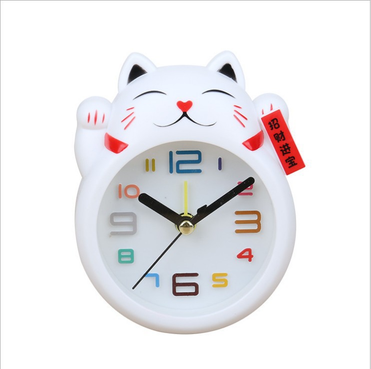 创意卡通招财猫闹钟 迷你桌面床头柜摆件学生儿童可爱塑料闹钟