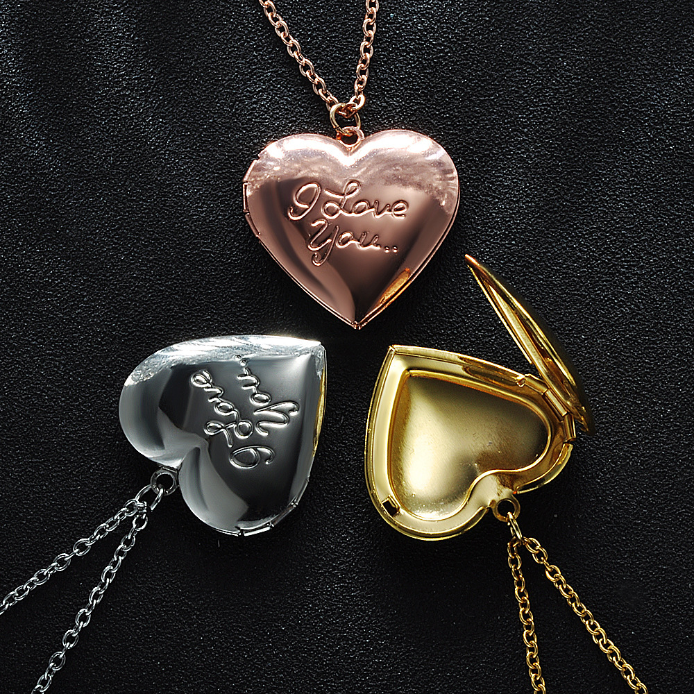 可打开locket照片项链相片相盒 爱心i love you相盒吊坠厂家批发