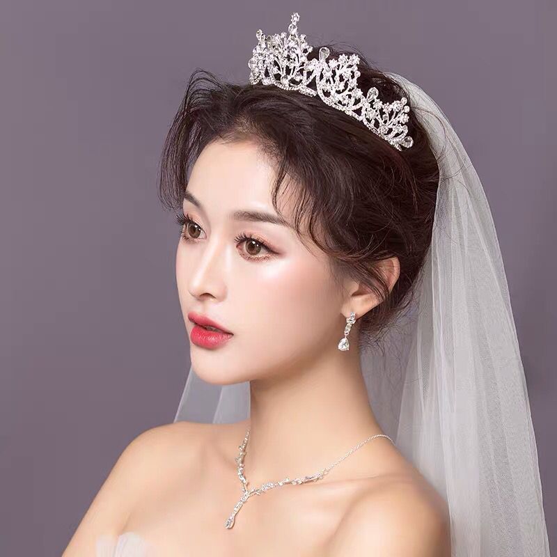 巴洛克高端皇冠新娘头饰仙女生日网红同款王冠婚纱配饰三件套项链