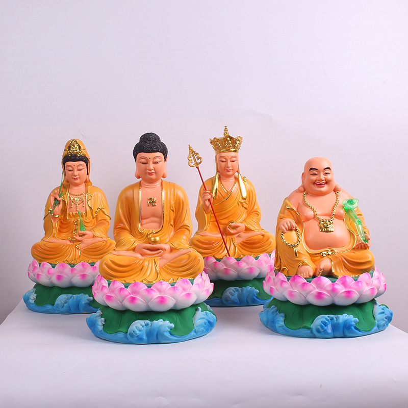 娑婆四圣佛像121619英寸浪花底座黄衣全堂佛观音树脂释迦摩尼佛