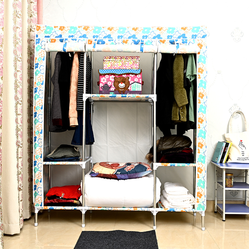 厂家直供折叠25管加厚牛津布衣架简易组装单人简约衣柜挂衣架批发