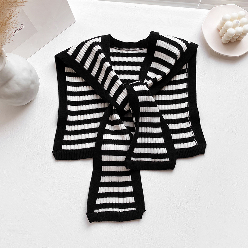 Black and White Striped Knotted Knitted Shawl for Women Autumn Shoulder-Matching Internet Popular Summer Air-Conditioned Room with Skirt Shirt