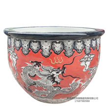 景德镇陶瓷青花雕刻中国红风水大缸可一件代发