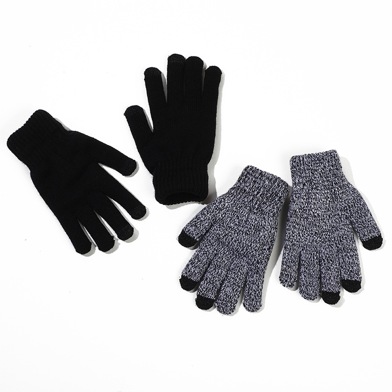 爆款针织触屏手套男士秋冬季手套双层加厚保暖情侣款毛线加绒防滑