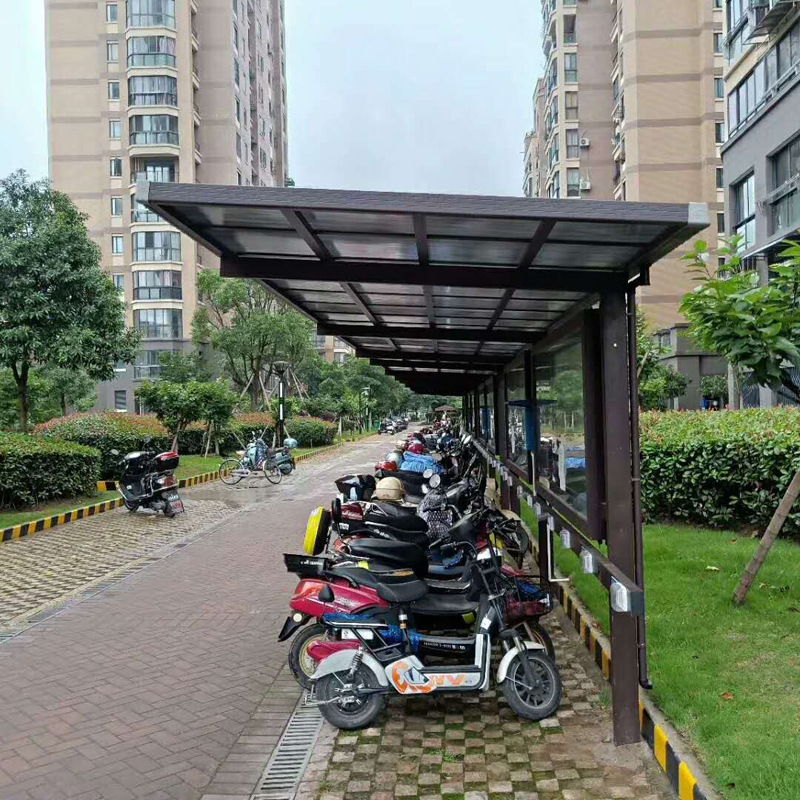 户外商业楼下工厂小区学校自行车棚防雨降温铝合金充电桩停车棚