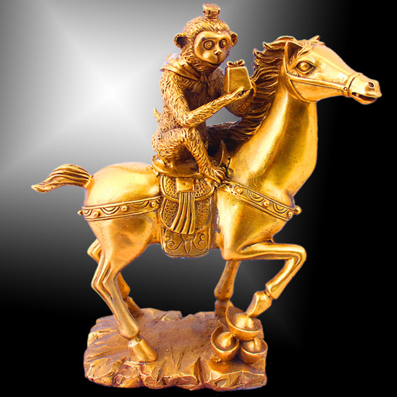 黄铜马上封侯摆件马上封侯马上猴猴骑马铜马精致摆件批发