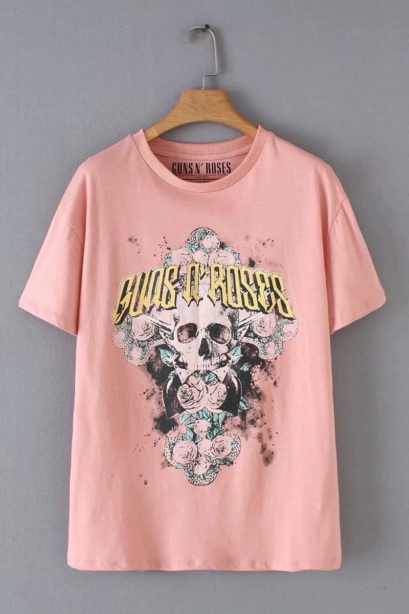 2019春欧美女装新款枪花乐队骷髅头印花t恤女     1200