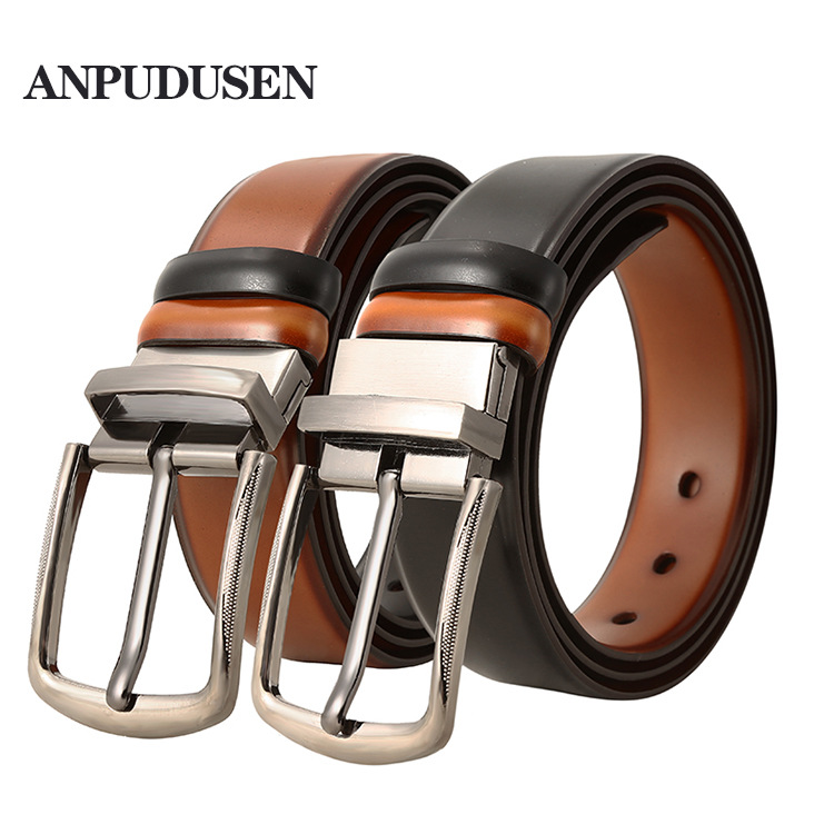 rotating double-sided belt men‘s wear-resistant scratch-resistant casual fashion alloy pin buckle retro pants belt factory wholesale