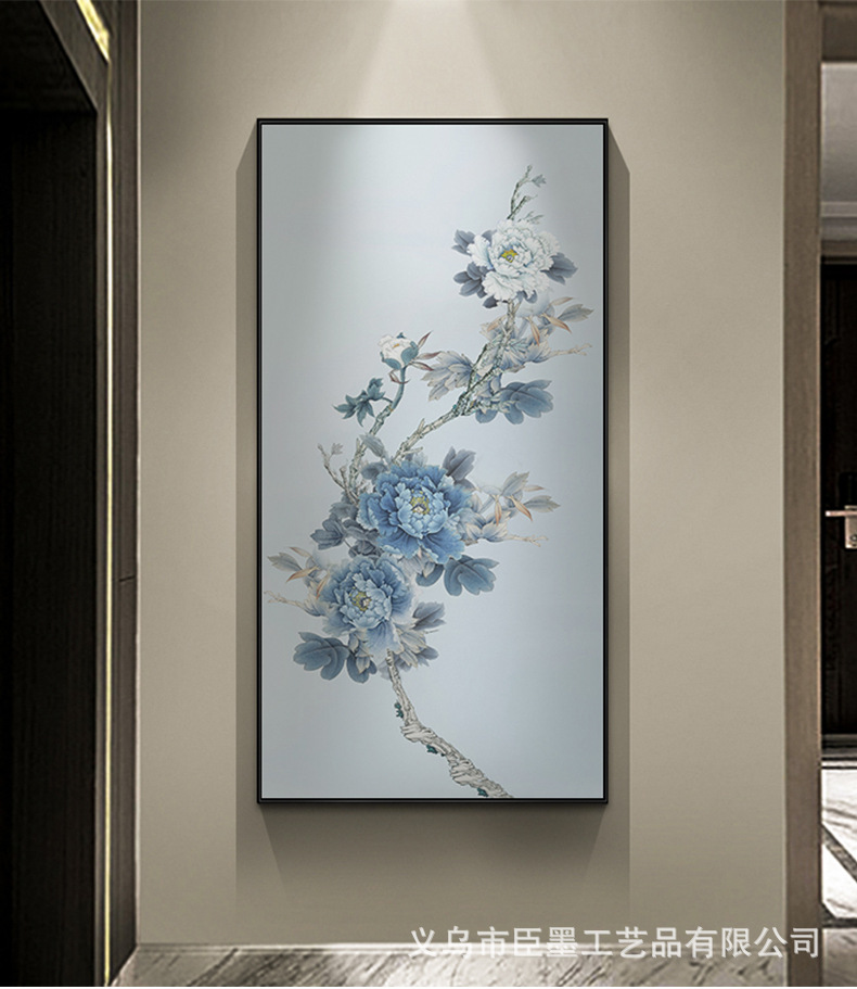 富贵牡丹玄关装饰画新中式过道走廊墙壁挂画中国风大幅竖墙画吉祥