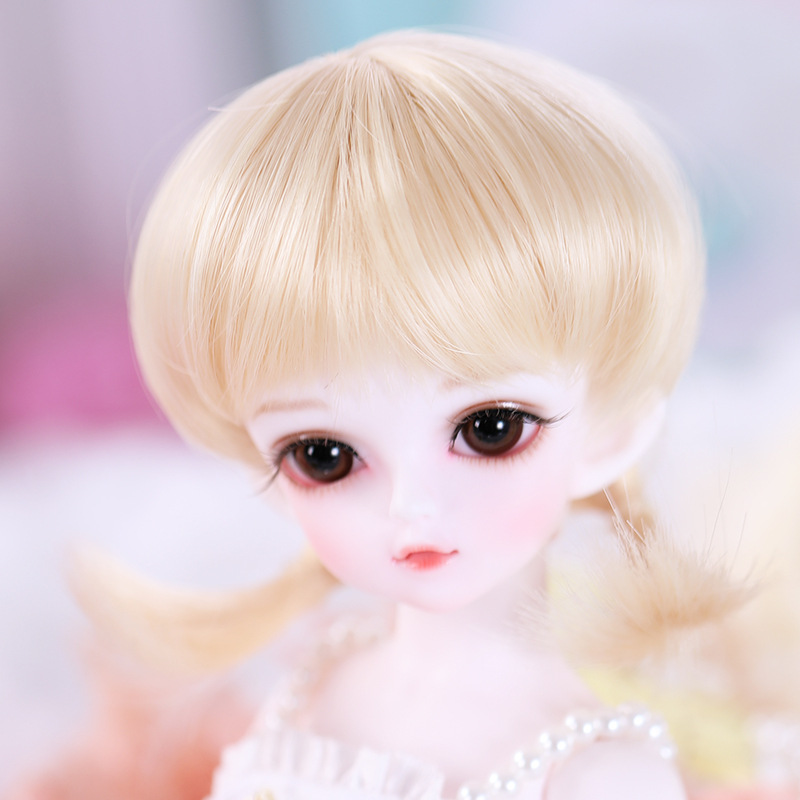 bjd娃娃sd娃娃假发淡金色6分双马尾齐刘海头发关节玩偶新品