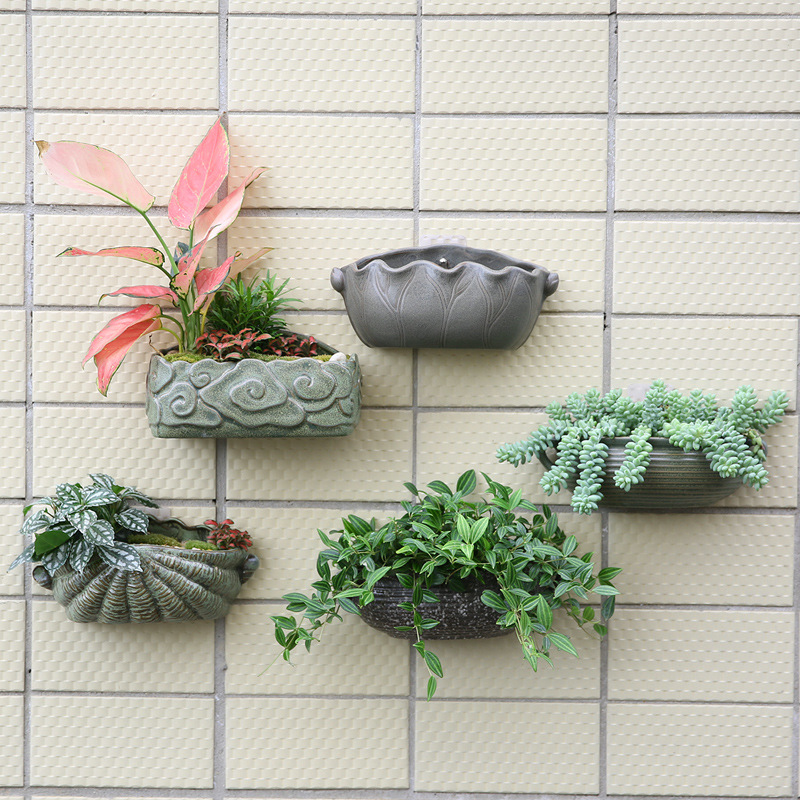 壁挂陶瓷花盆免打孔创意简约阳台吊兰绿萝悬挂式多肉花盆墙壁装饰