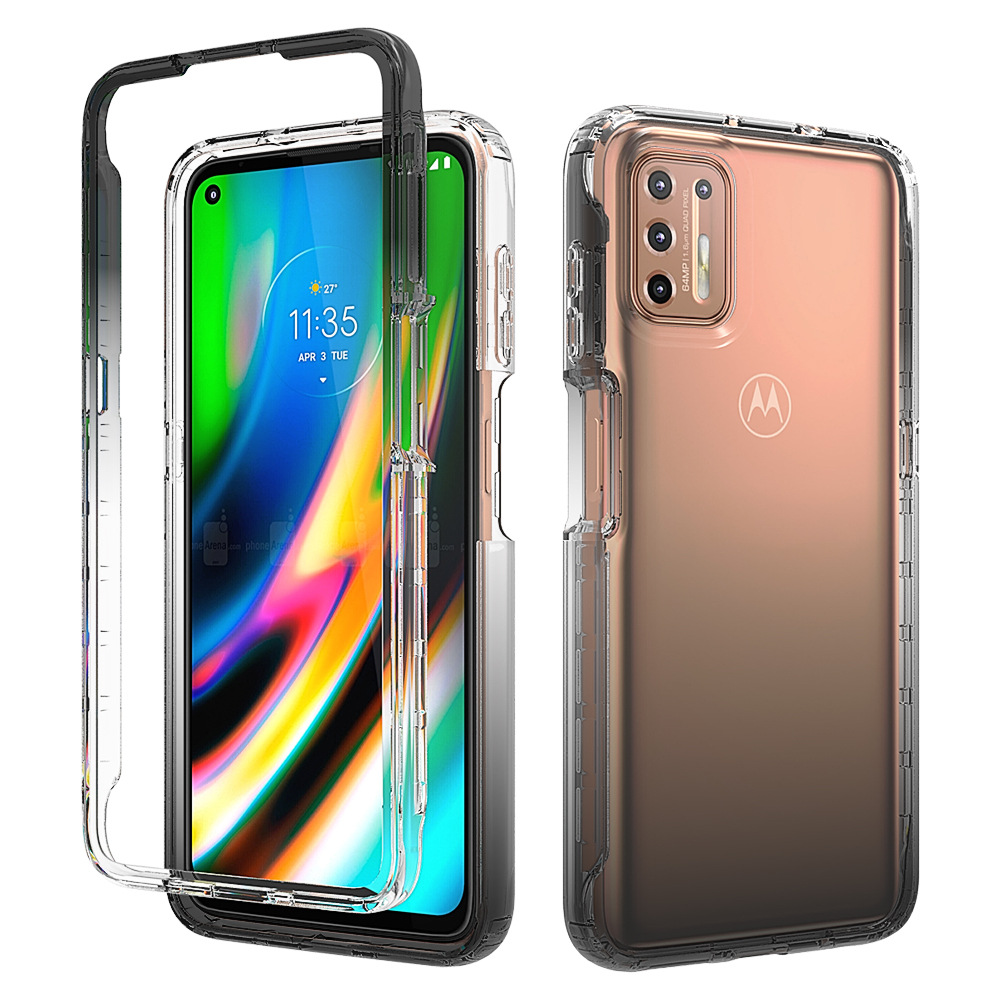 适用于moto g9 plus炫彩二合一全包360保护壳 高透双色渐变保护套