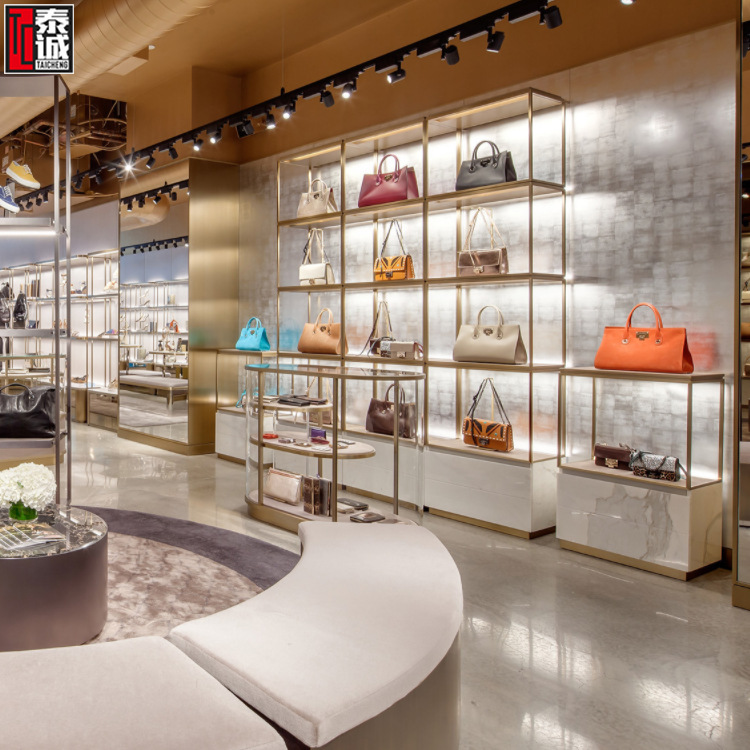 奢侈品牌包包货架展示架生产厂家高端手提包展示架不锈钢女包货架