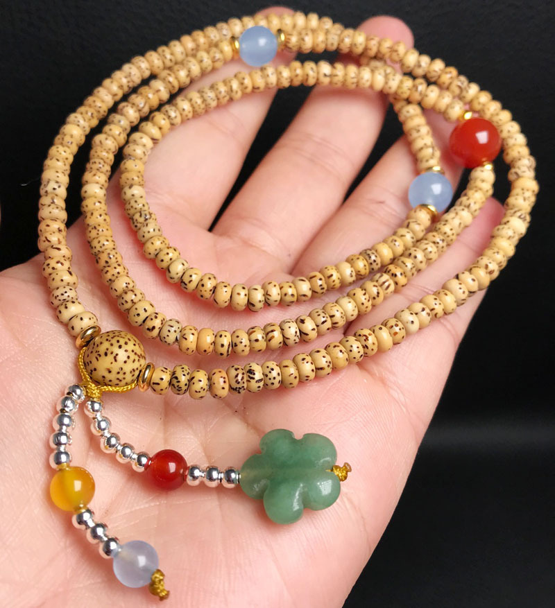 原生态高抛黄金籽迷你星月菩提手链搭配东陵玉花女生多圈手链