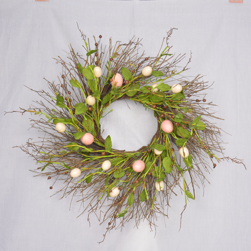 复活节装饰花环 仿真鸡蛋花环 跨境货源支持定制春季节日门饰挂件