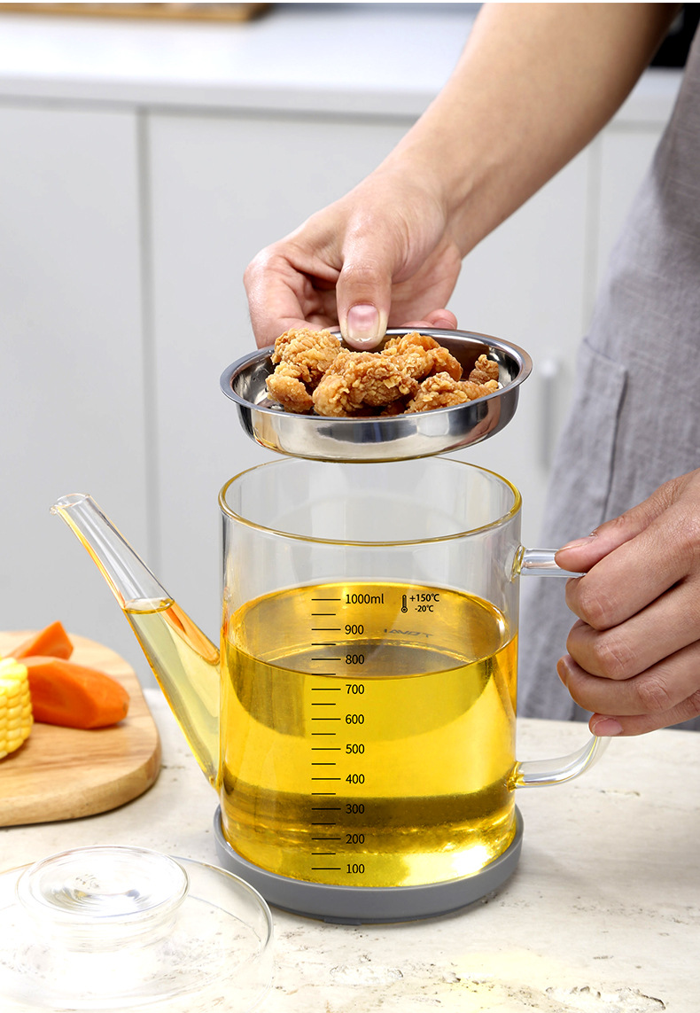 滤油壶玻璃油壶不锈钢滤网隔油器储油壶罐刻度过滤油壶汤油分离器