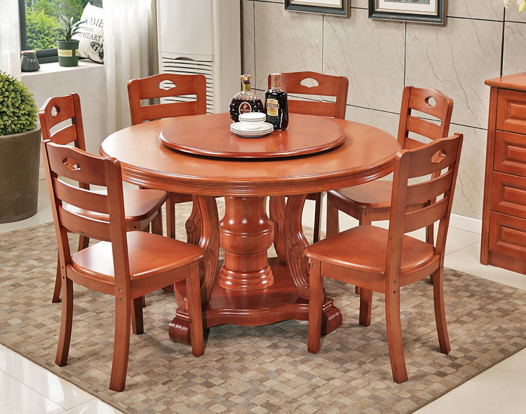 现代简约实木餐桌椅组合中式大圆桌酒店饭店2米家用带转盘饭桌