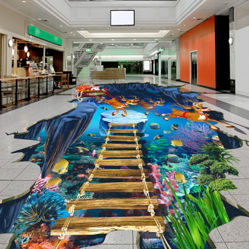 场景气氛室内手机店防滑圣诞节3d立体地贴定制商用广告地砖火锅店