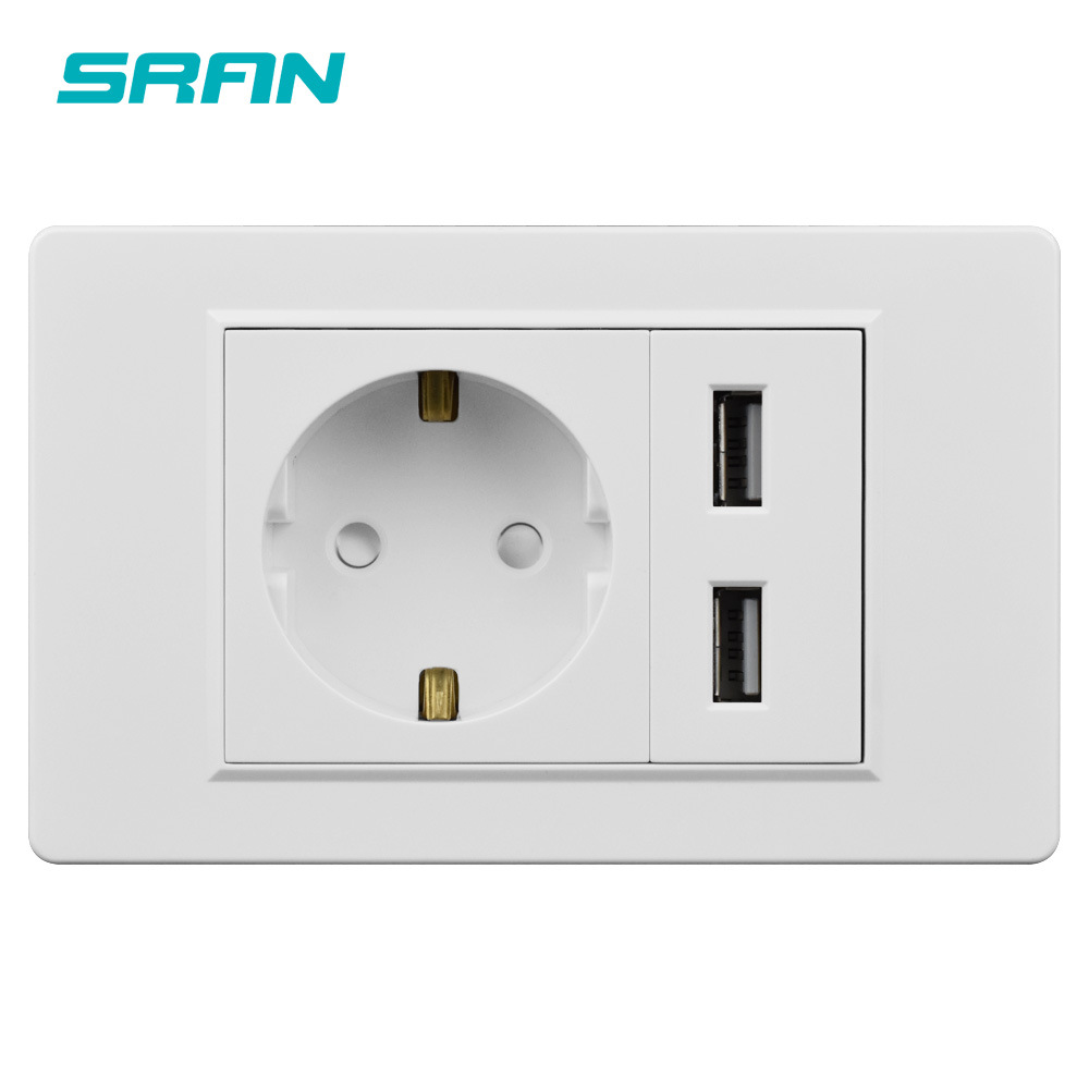 118型16a德标德式插座带二口usb智能充电电源墙壁插座 pc面板白色
