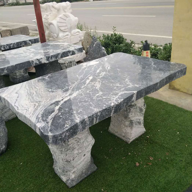 户外 石凳石桌天然大理石公园广场休闲雪浪石长方形户外 石头餐桌