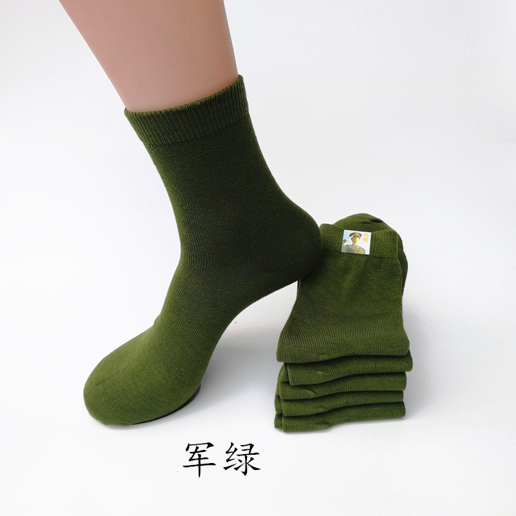 劳保袜子男秋季长袜耐磨结实军绿色加厚上班春秋冬军袜男士工作袜