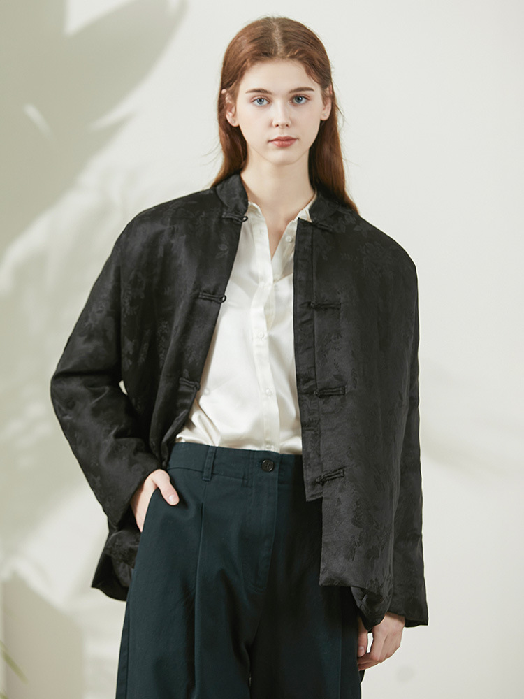 复古中式改良版盘扣真丝提花羽绒服女中国风设计冬季外套82543