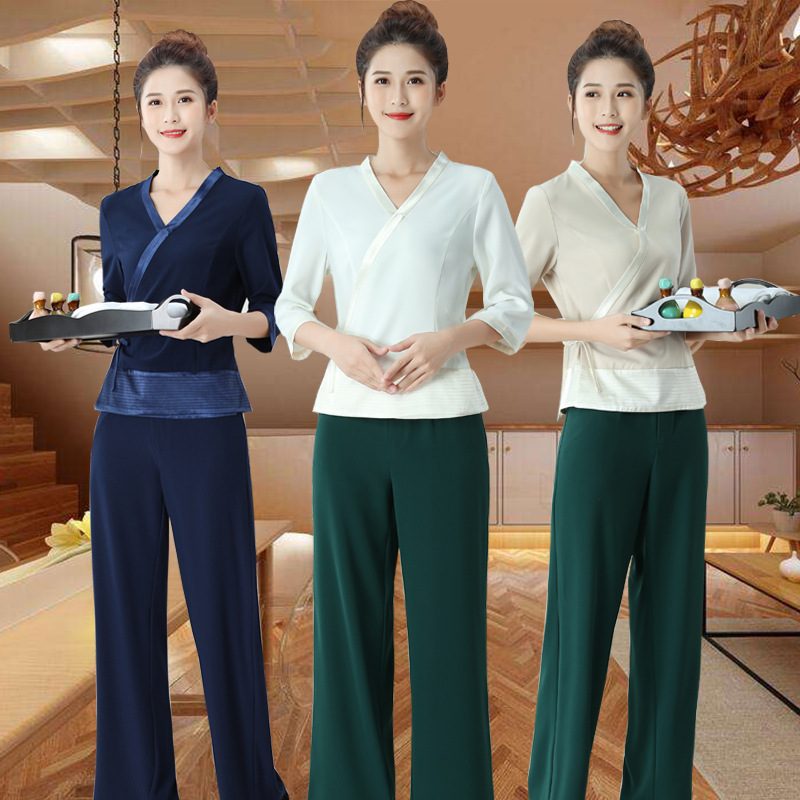 秋季spa按摩美容师工作服女新款桑拿养生馆技师服套装美容院服装