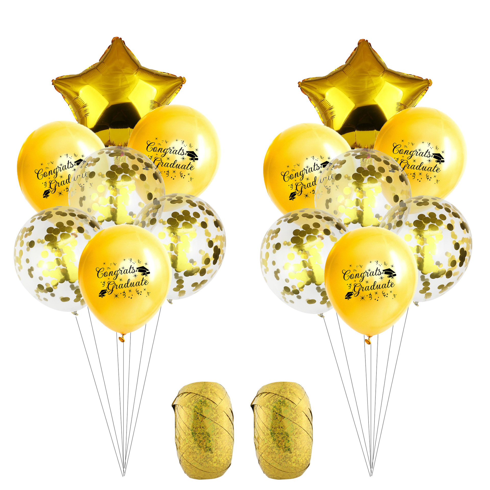 亚马逊毕业季气球套件学生毕业派对装饰用品丝带五星纸屑飘空气球