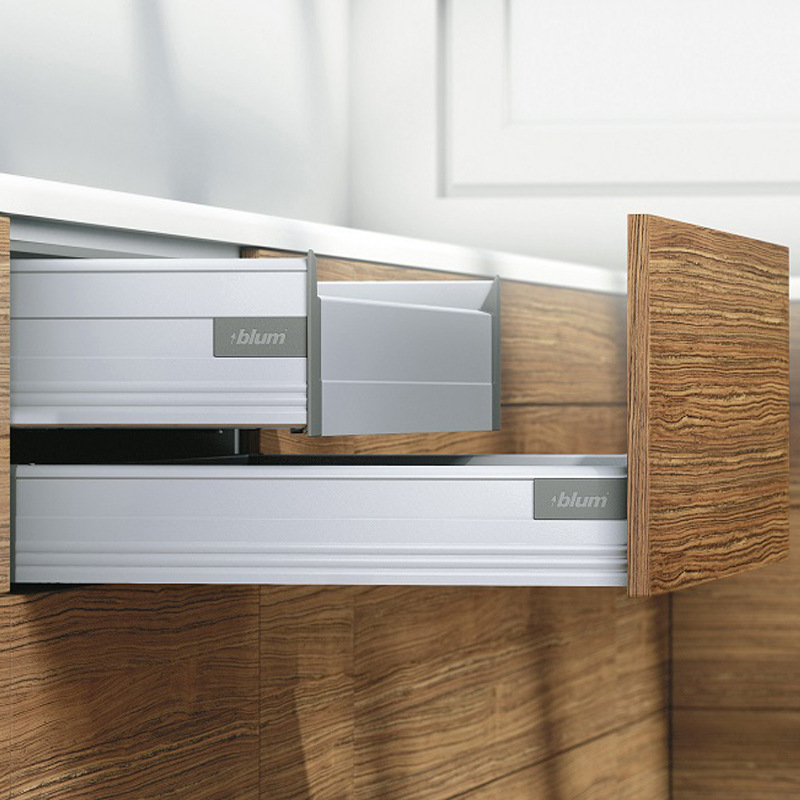 百隆骑马抽屉豪华金属抽帮内置阻尼缓冲导轨圆形扶杆blum进口正品