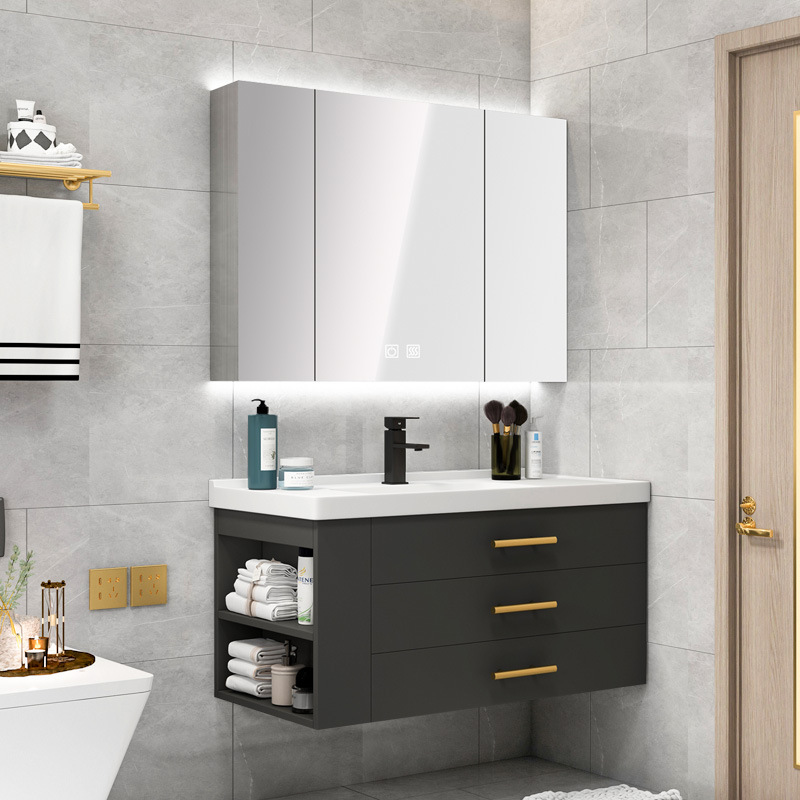 不锈钢浴室柜组合挂墙式简约现代洗漱台马桶侧面开放格洗脸盆柜