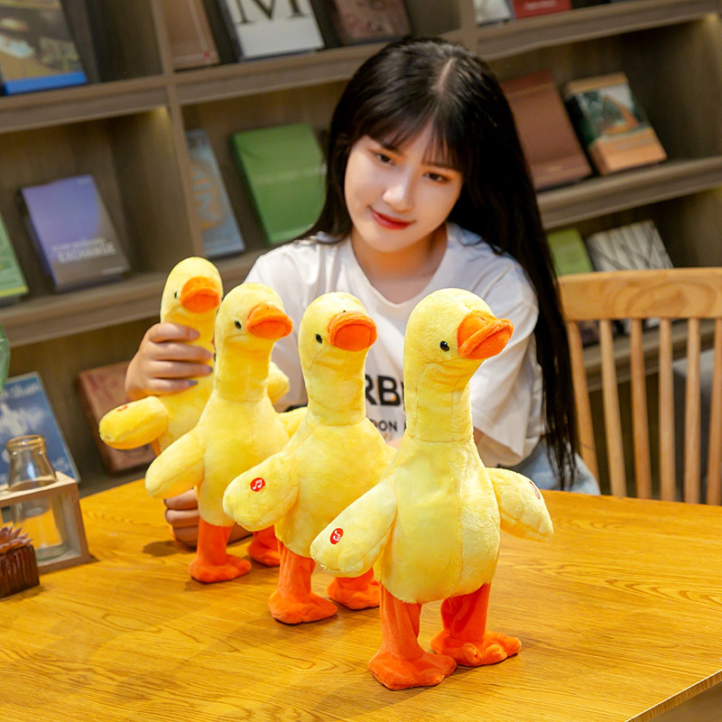 Tiktok Same Style Net Red Grape Neck Duck Small Yellow Duck Can Learn to Speak and Sing and Walk Repeat Reading Duck Plush Toy