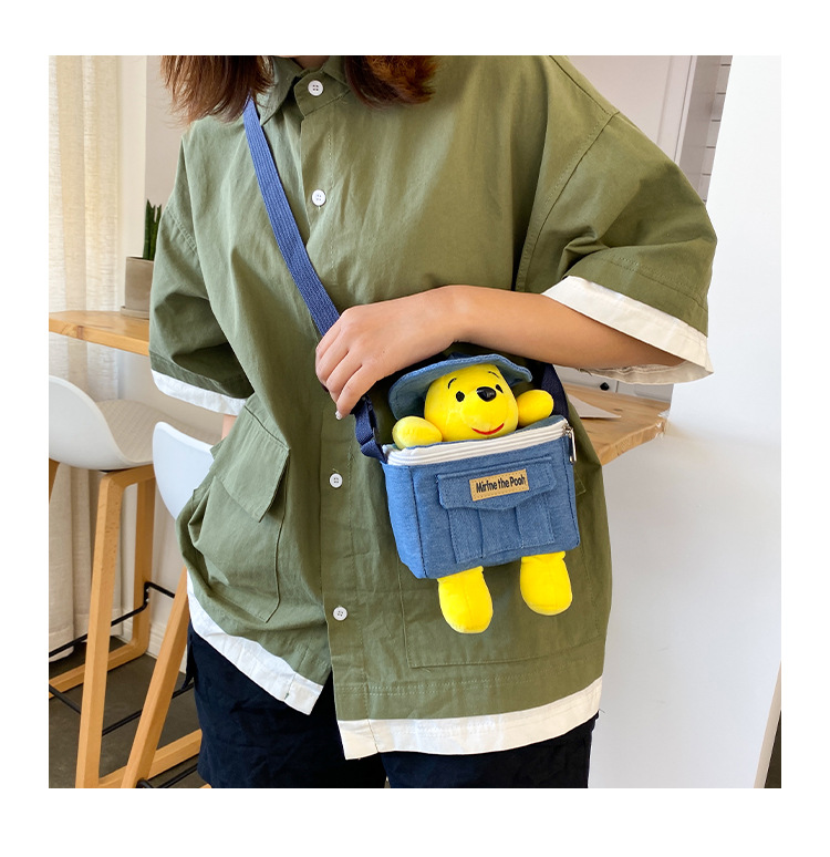 小熊包包女网红抖音休闲可爱学生玩偶软萌卡通帆布牛仔单肩斜跨包