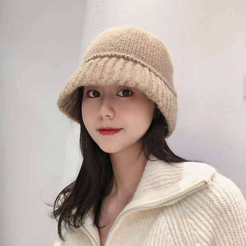 Knitted Hat Women's Ins Autumn and Winter Wild Small Face Woolen Cap Suitable for Big Head Circumference Bucket Knitted Woolen Cap Women